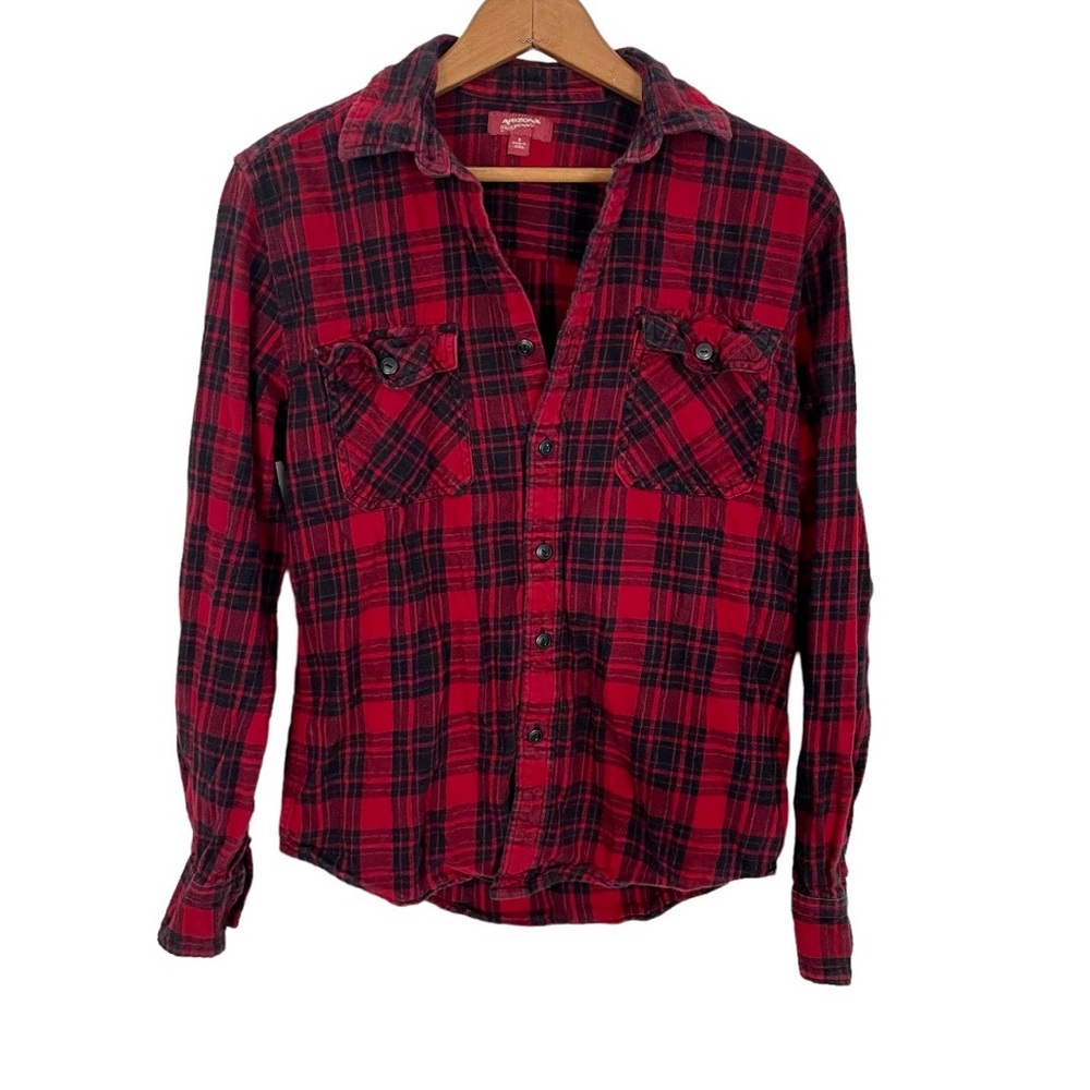 Red Black Plaid Flannel Button Down Shirt Long Sleeve Winter Holiday